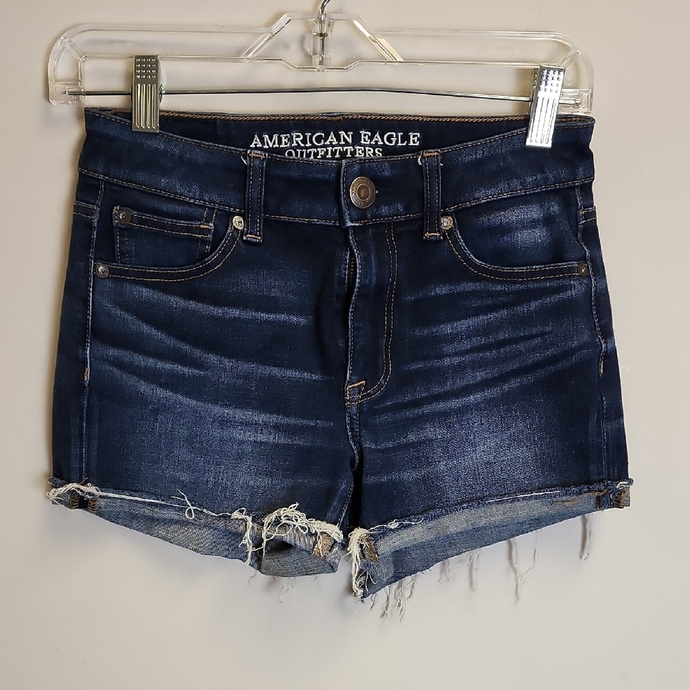 American Eagle Outfitters Women's Frayed Hem Jean Shorts - Indigo